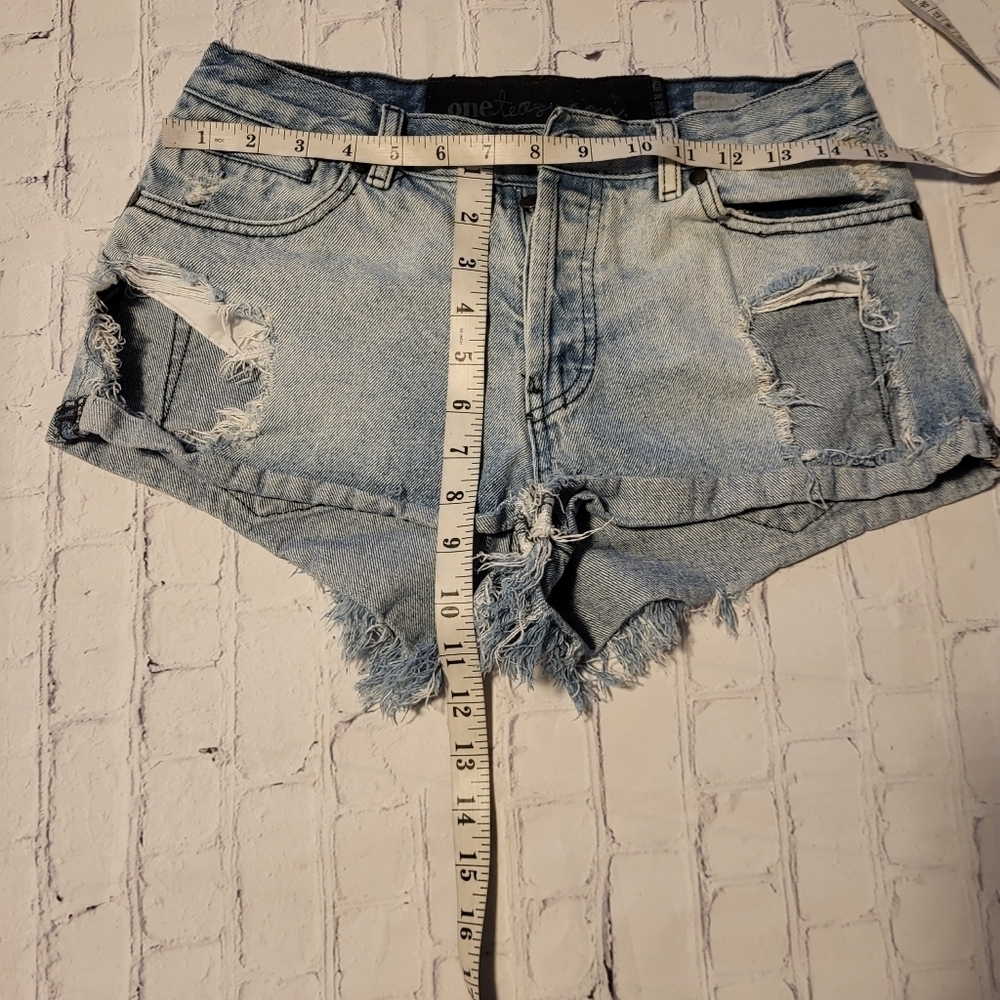 Oneteaspoon Cotton Distressed Cutoff Denim Jean Shorts Light Wash Blue Size 26 - Picture 6 of 8